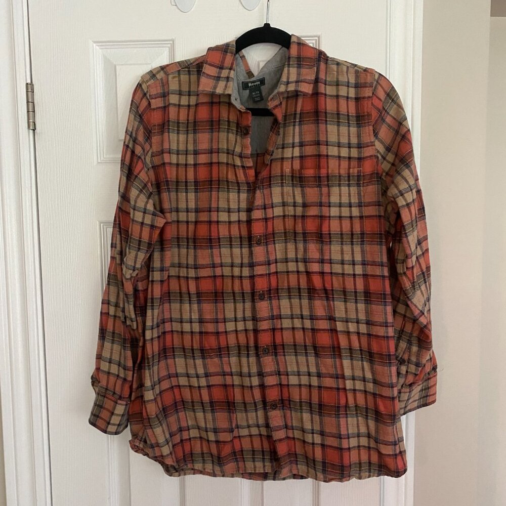Roots Plaid Flannel Button Up Shirt XL
